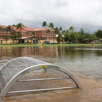 Gregory Park, 28 January 2013. The tide was still rising, and water was gushing into the park through this drain.