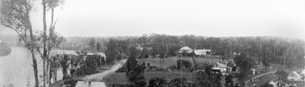 View of Milton, showing Milton House in the middle-right of the photo, 1874 (State Library of Queensland, Negative number: 66141)