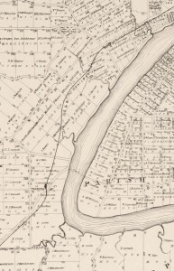 The Milton Reach of the Brisbane River, depicted on an 1884 map produced by the Queensland Surveyor General's Office ('Moreton 20 chains to an inch. Sheet 1B'. National Library of Australia: http://trove.nla.gov.au/work/11526397)