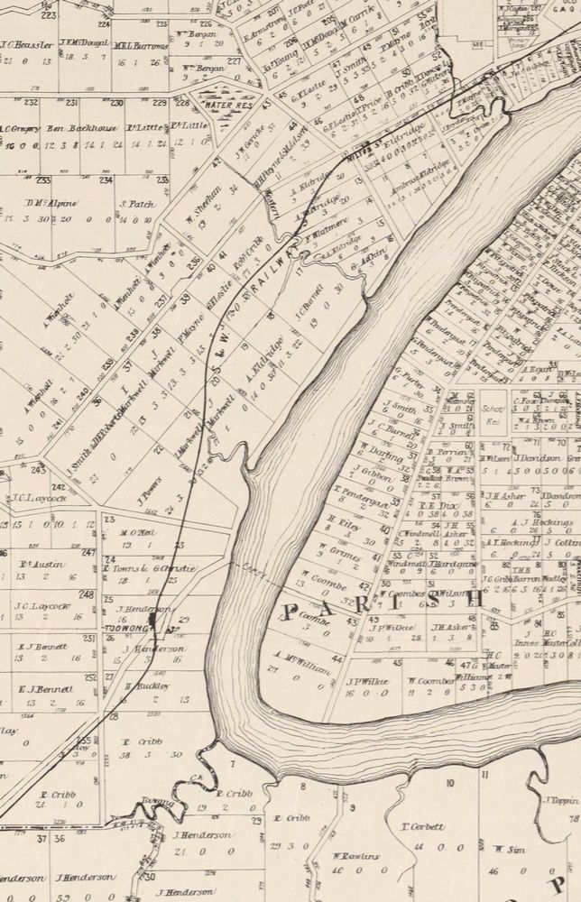 The Milton Reach of the Bisbane River, depicted on an 1884 map produced by the Queensland Surveyor General's Office ('Moreton 20 chains to an inch. Sheet 1B'. National Library of Australia: http://trove.nla.gov.au/work/11526397)
