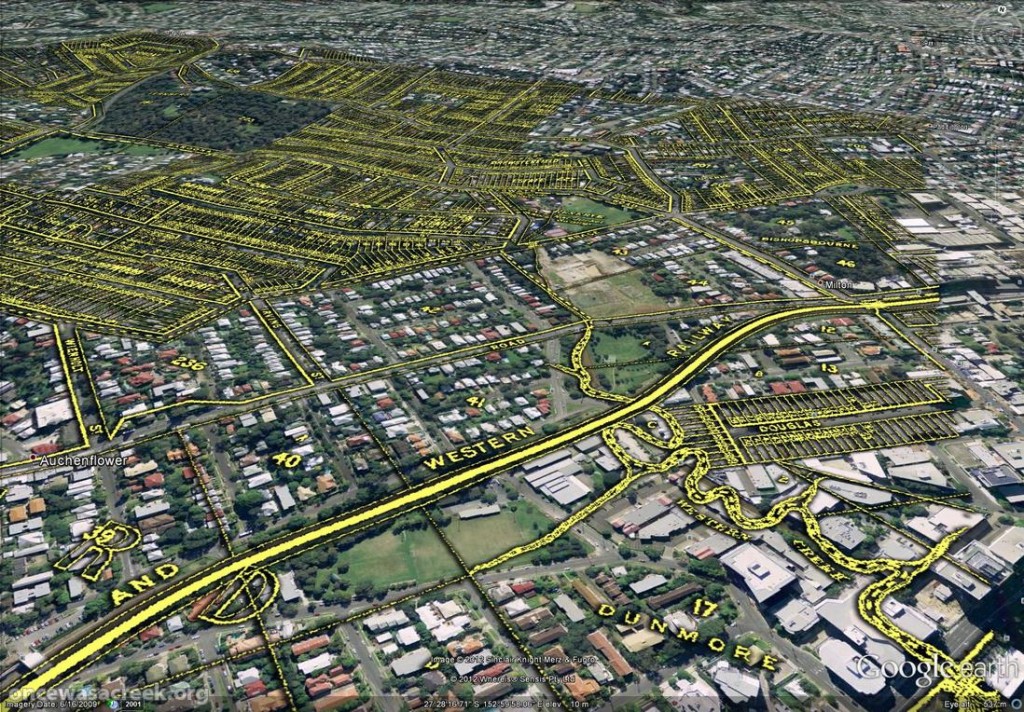 Western Creek as depicted on McKellar's 1895 map, viewed in Google Earth.