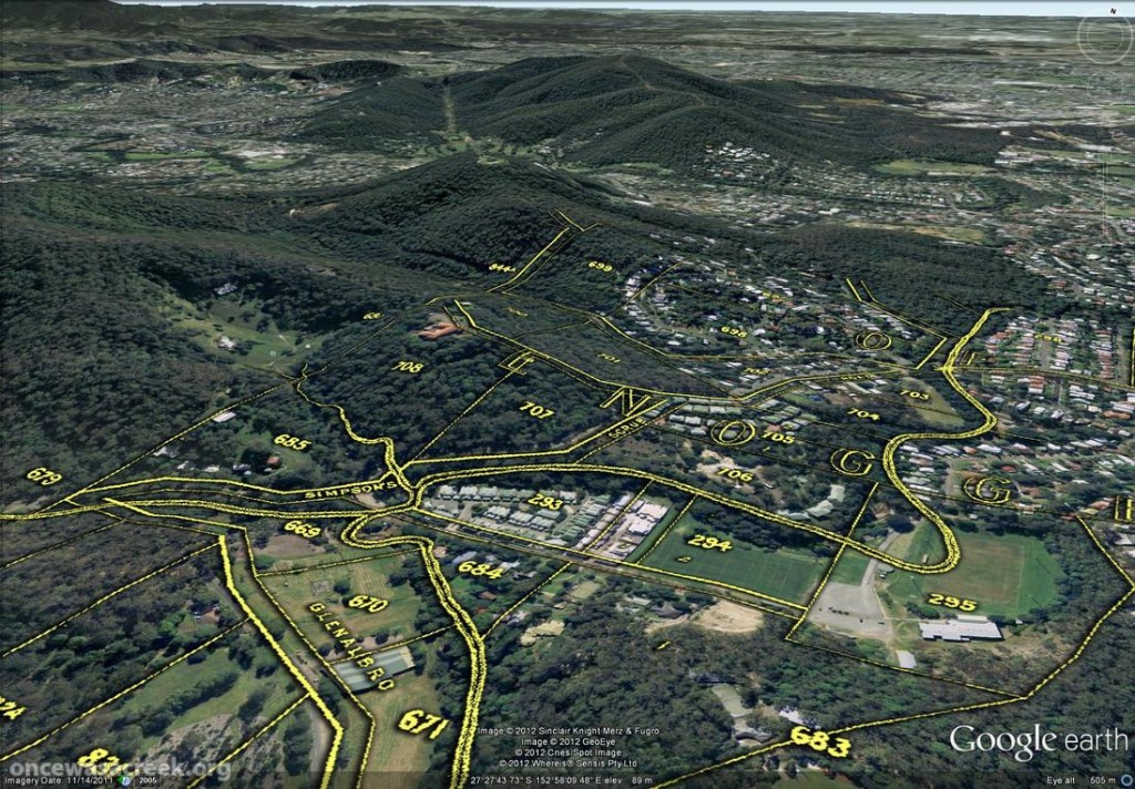 Part of Ithaca Creek as depicted on McKellar's 1895 map. At the lower-right of the picture, the old path of the creek can be seen over Purtell Park. 