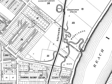 Langsville Creek as depicted on A.R. McKellar's map of Brisbane, published in 1895.