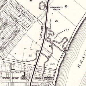 Langsville Creek, Auchenflower, depicted on McKellar's 1895 map of Brisbane (sourced from the Queensland Historical Atlas)