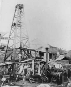 Sinking a water bore at the Castlemaine Brewery, Milton, Brisbane in 1895 (John Oxley Library, State Library of Queensland, Neg: 94888)