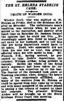 Henry Dodd's death as reported in the Brisbane Courier.