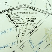 Gregory Park depicted on a map published by the Queensland Department of Public Lands. The base map is dated 1906, but additional roads appear to have been added at a later date. (Brisbane City Council Archives)