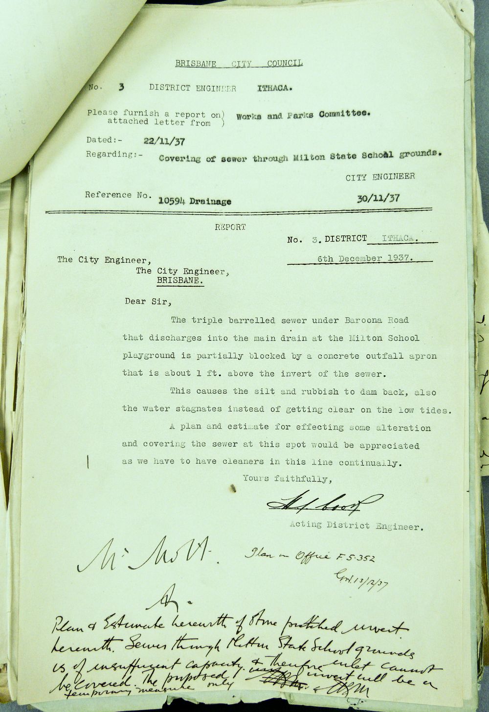 A page from the file held by the Brisbane City Council Archives on the creation of Gregory Park.
