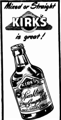 An ad for Kirk's Dry Ginger Ale published in 1952. The drink was then a product of Owen Gardner and Sons.