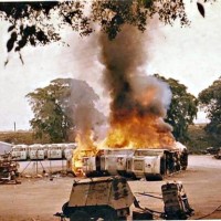 Trams being destroyed in 1969.