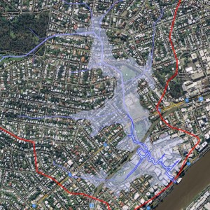 The extent of the 2011 flood in Western Creek (DERM / Google Maps)