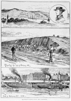 The removal of Batman's Hill, as depicted in an engraving from 1892 .