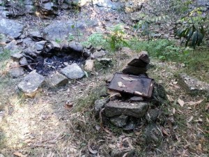 The main fireplace at an old campsite by a tributary of Cubberla Creek, Mount Coot-tha