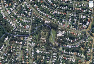 Aerial view of the creek from the Couldrey Street clearing to the Boundary Road roundabout