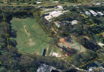 A gully (Western Creek) running around the playing field of Rainworth State School, as shown on the City Council's 'Detail Plains' from the 1940s.