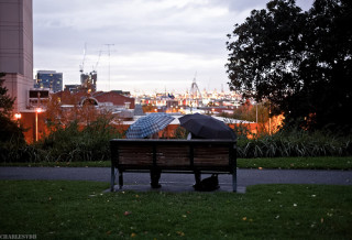 The view from Flagstaff Gardens towards Melbourne's harbour. 