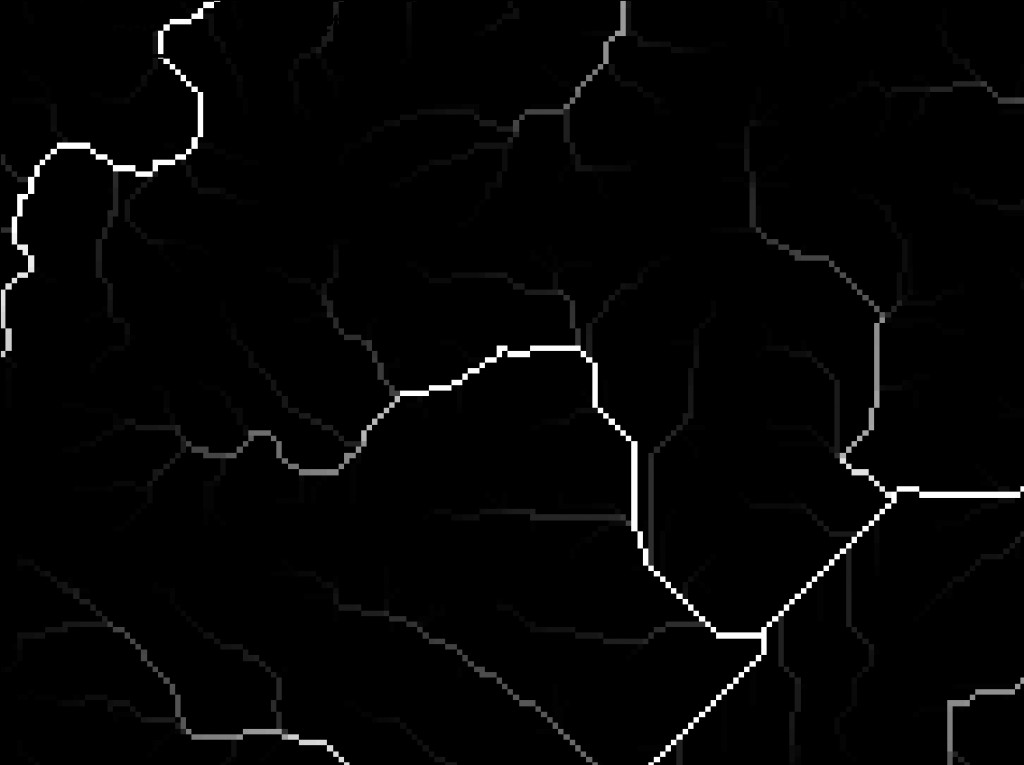 Flow accumulation points calculated using ArcMap, based on the DEM.