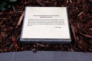 A plaque in the old courtyard of the John Oxley Centre, comemmorating Oxley's landing at Western Creek.