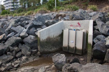 A flap-gate valve installed on a drain by the river at Milton.