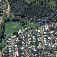 Aerial view of the creek across Norman Buchan Park and the bottom of the Fernberg property