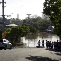 Looking down Baroona Road to Rosalie Village during the flood