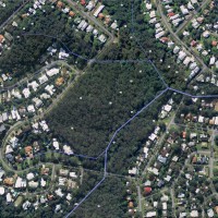 The bush reserve at the top of the Western Creek catchment, showing the approximate path of the creek